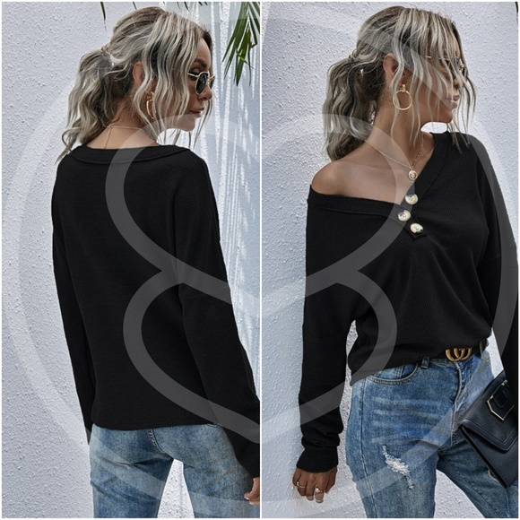 Oversized button closure long sleeve top - WINE - Picture 8 of 13